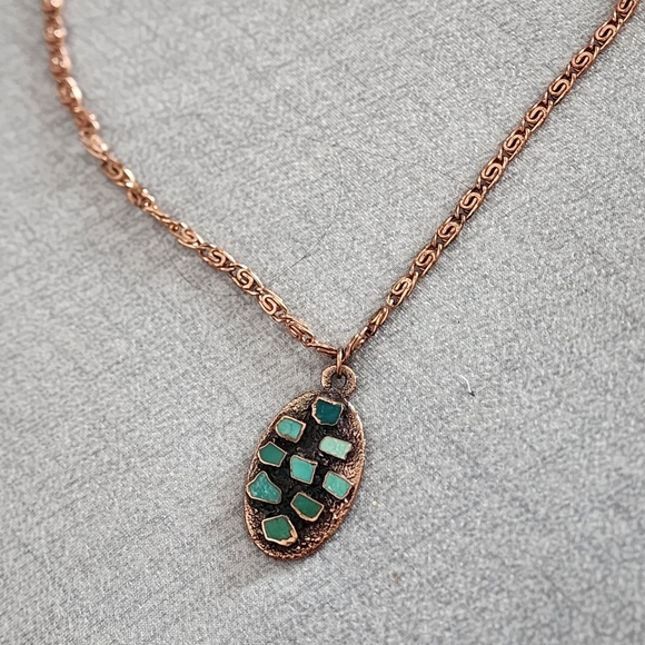 Solid copper vintage Bell Trading Post Copper & Turquoise Southwestern Necklace - Picture 3 of 7